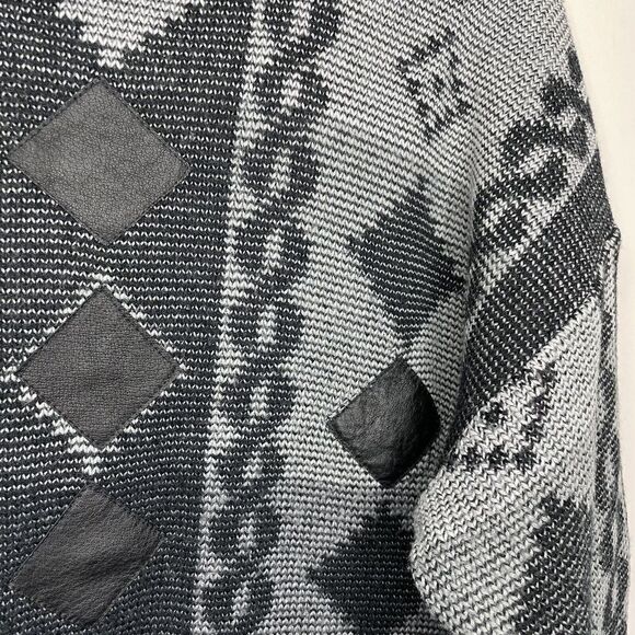 CHARTWELL Mens VTG Gray-Black Geometric Pullover Sweater XL Leather Patches - Picture 4 of 7
